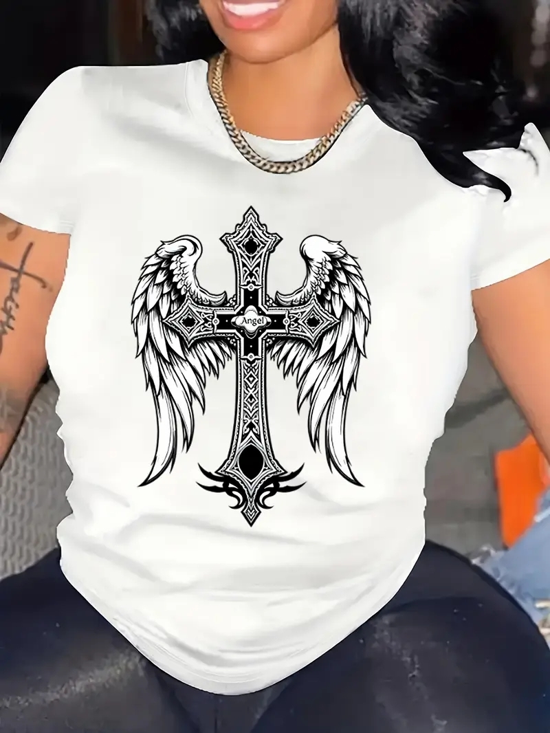 Artistic Eclectic clothes women designer Tees 180g Cotton Plus Size Customizable Butterfly Floral Angel Wings print top US Warehouse 3Day Delivery 13f