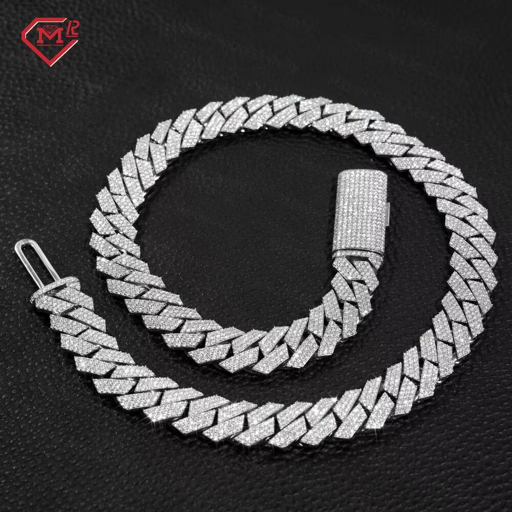 12MM 15MM Hiphop Moissanite Cuban Necklaces 3 Rows 925 Silver Jewelry Iced Out Moissanite Cuban Link Chain