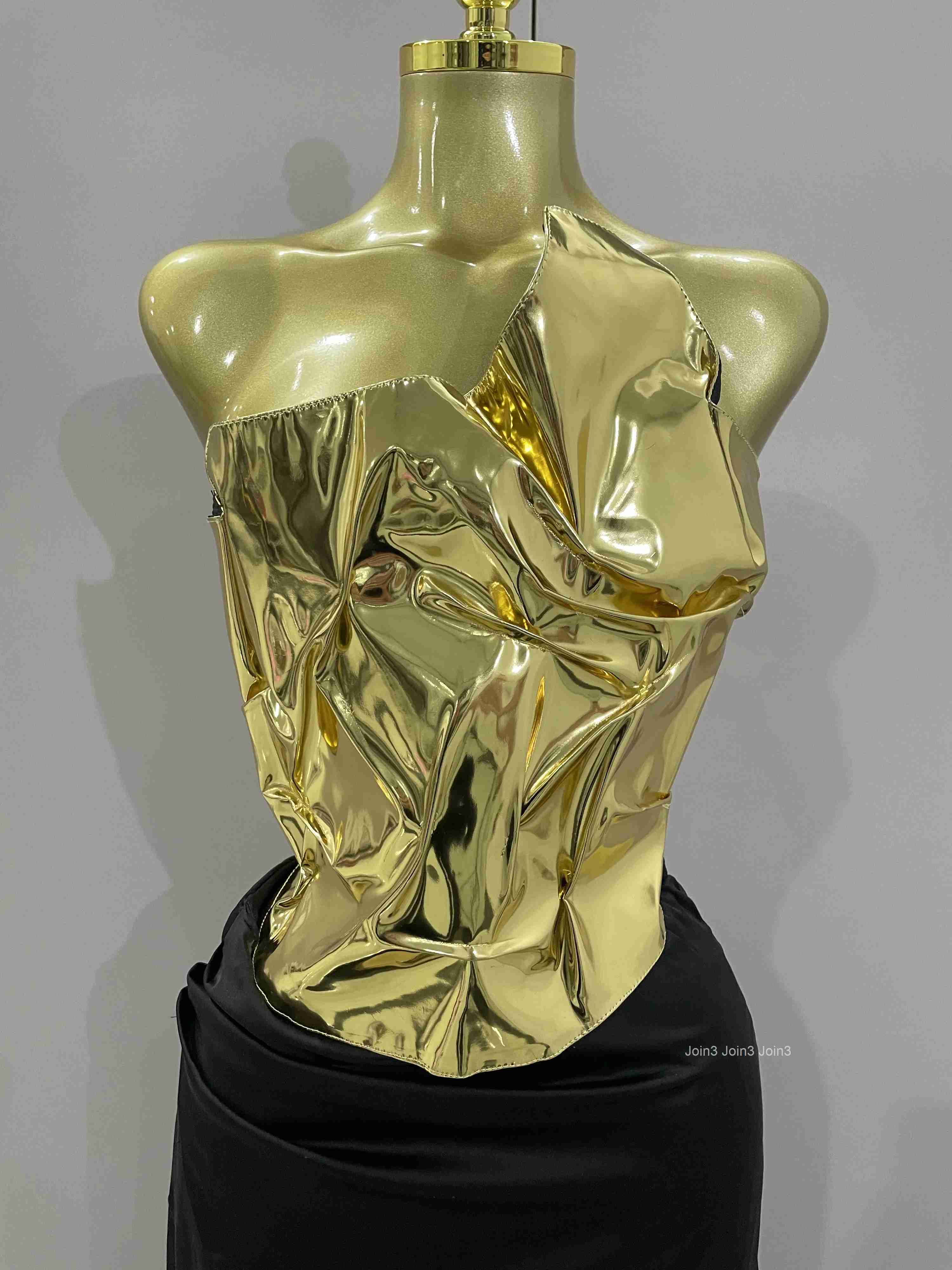 New Arrival Gold Color Sexy Laced-up Tops 2 Pieces Set Long Dress Women Celebrate Evening Party Celebrity Elegant Dress