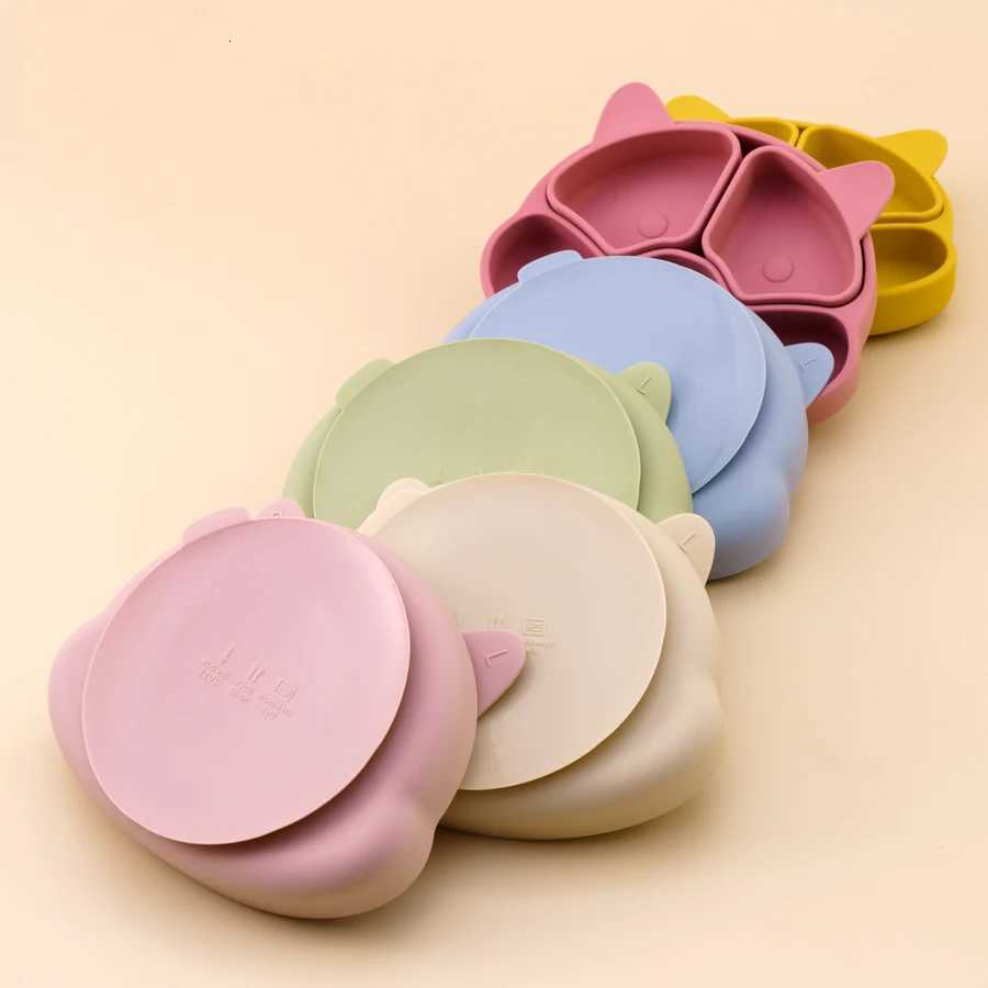 New BPA Free Baby Sucker Silicone Dining Plate Cartoon Children Dishes Plate Toddle Training Tableware Kids Feeding Bowls X250806