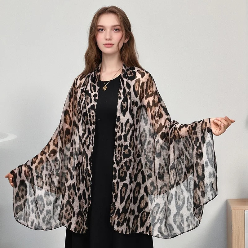 Trendy Leopard Print Cotton Shawl Wrap Woman Muslim Hijab Soft Pashmina Thin Scarf Femme Headband Neckscarf Stoles 250806
