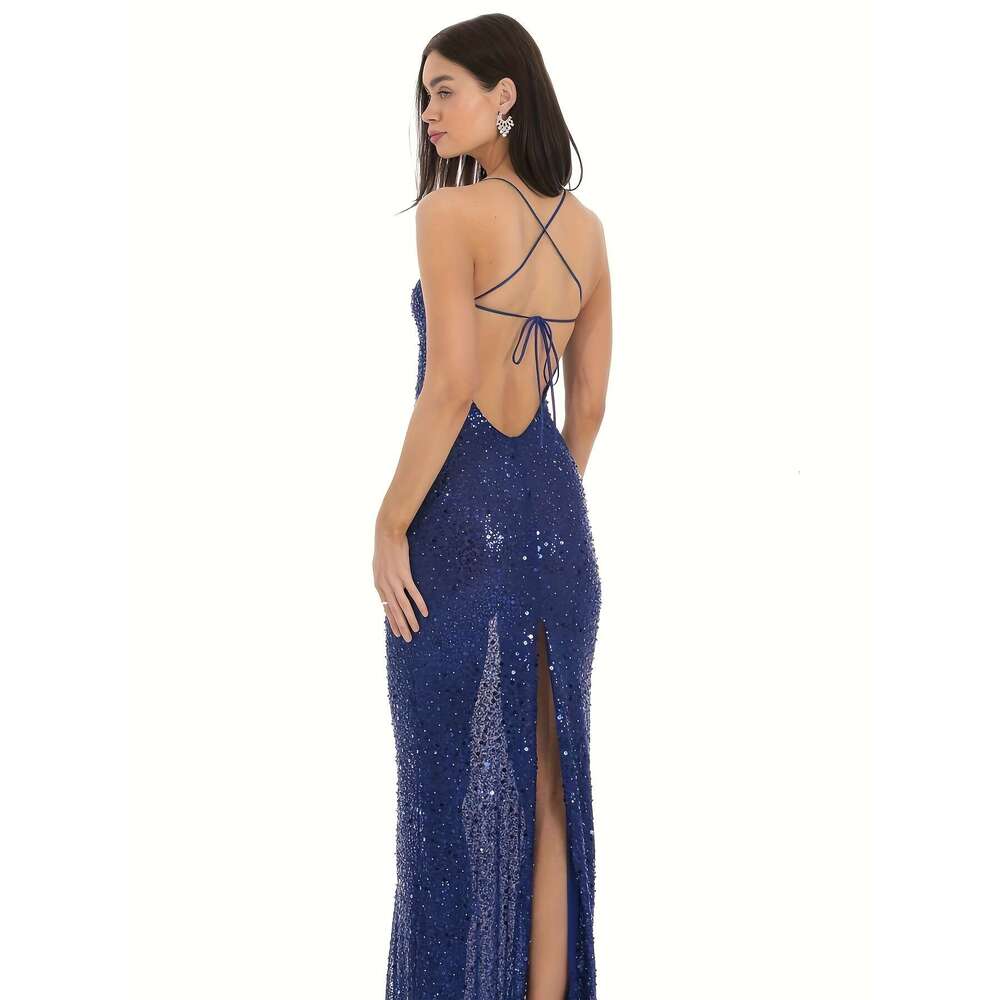 Adult Ceremony Birthday Banquet Annual Meeting Evening Party Engagement Gown Morning Robe Female Bride Floor-Length Strap Sequin Dress