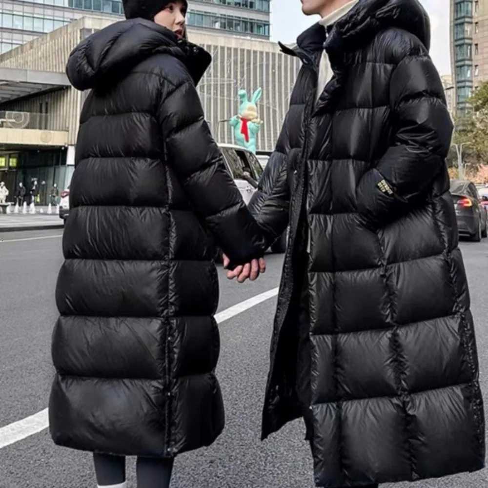 Brand New Couple Winter Long Down Jacket Fashion Women Hooded Outerwear Tech Lined Warm Mens White Duck Down Coat Male Hood Parka W250806