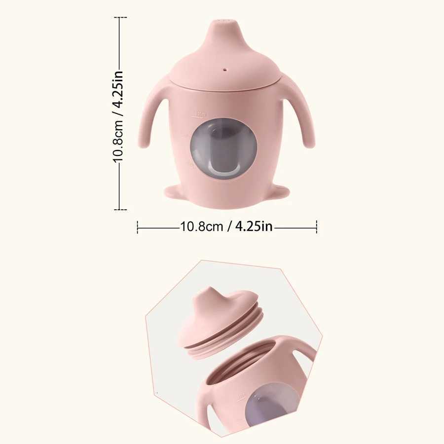 1PC Baby Silicone Sippy Cup Cartoon Penguin Shape Water Bottle Visible Baby Bottles Transparent Cups Portable Baby Tableware X2508061