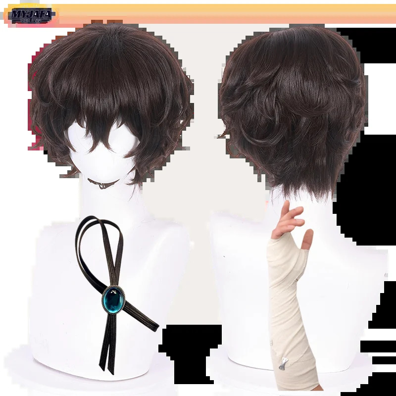 High Quality Dazai Osamu Cosplay Wig Anime Cosplay Short Brown Heat Resistant Synthetic Hair Wigs Wig Cap 250805