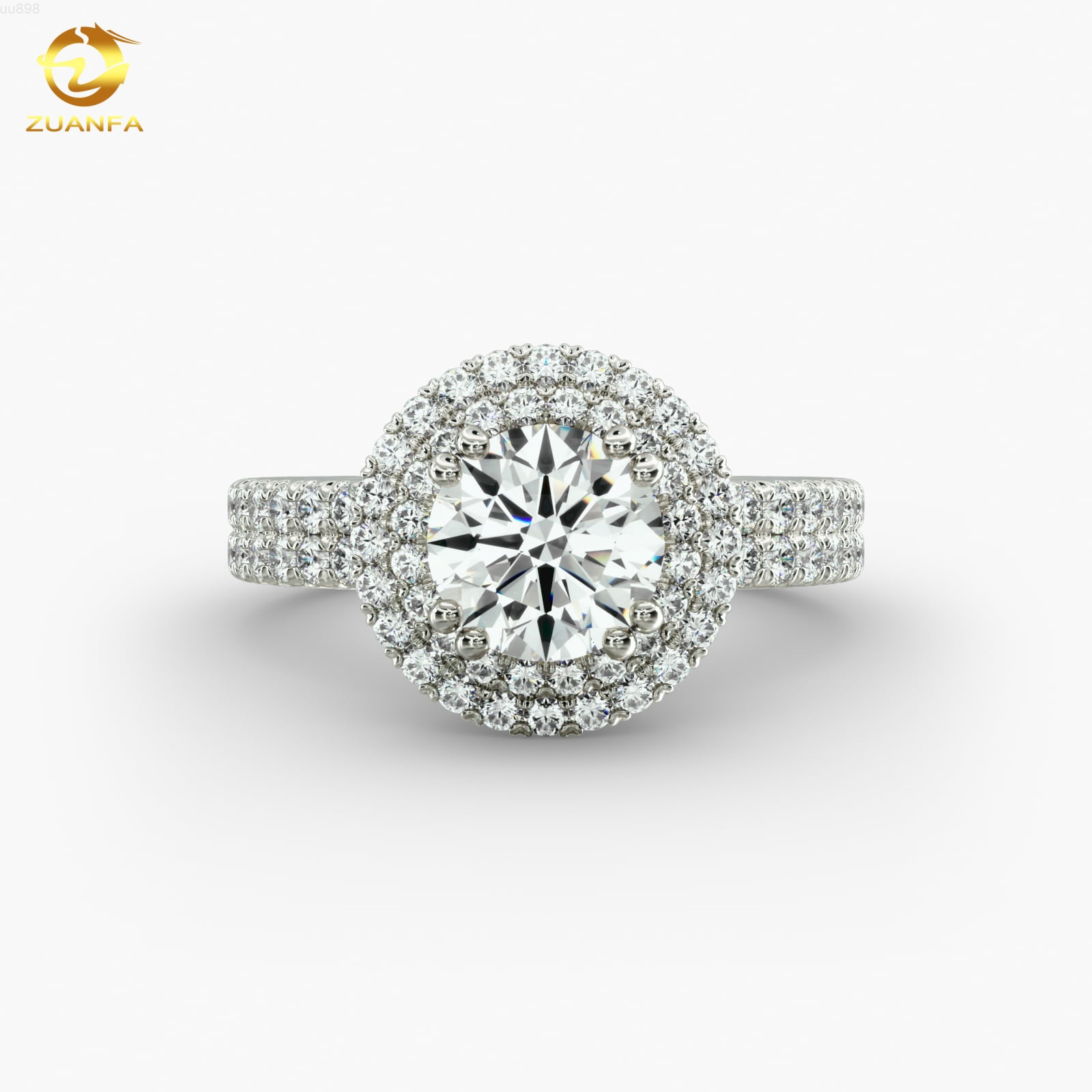 Custom Made Moissanite Soild Gold Wedding Gift Riviera Pave Diamond Engagement Ring in 14k White Gold