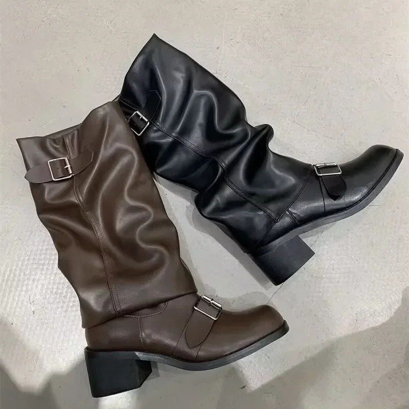 Woman Boots Knee High Platform Chunky Heels Trend Punk Gothic Rock Leather Fashion Womens Shoes Motorcycle Footwear 250731