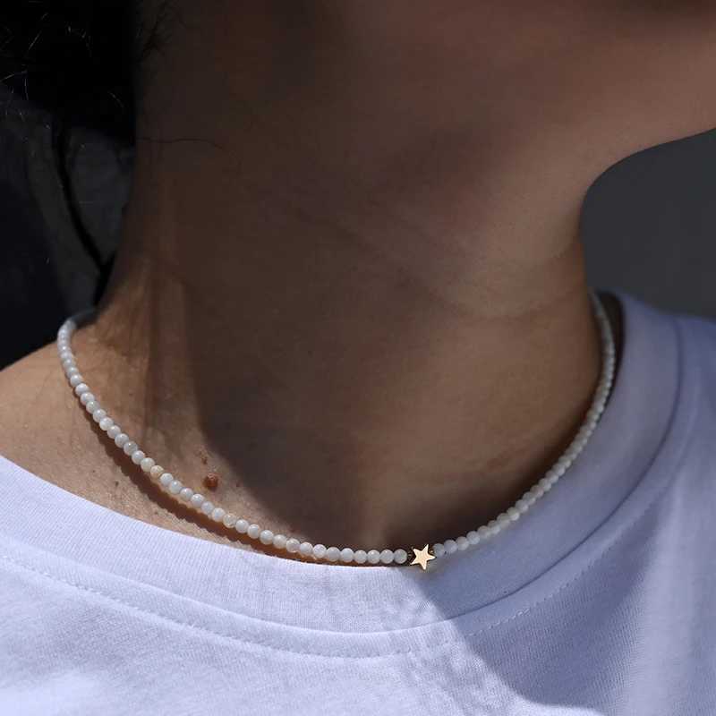 Moon Girl Natural Shell Beads Heart Choker Fashion Stainless Steel Necklace for Women Copper Star Collares Para Mujer Y250805