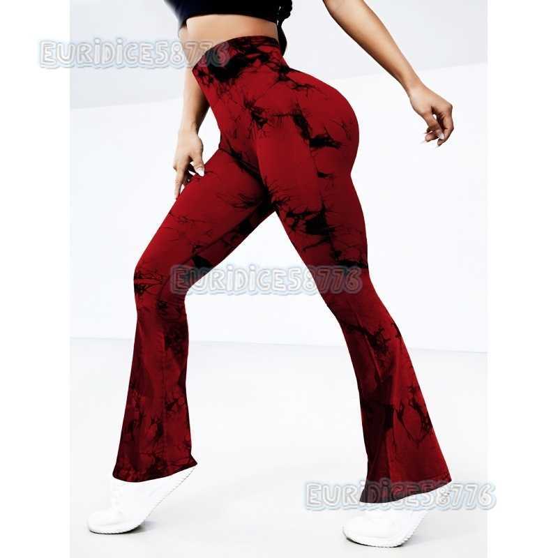 Tie-dye Flared Pants Women Fitness Pants Tight Peach Hip Breathable High Waist Slim Wide-leg Yoga Pants Flared Pants H250806 002