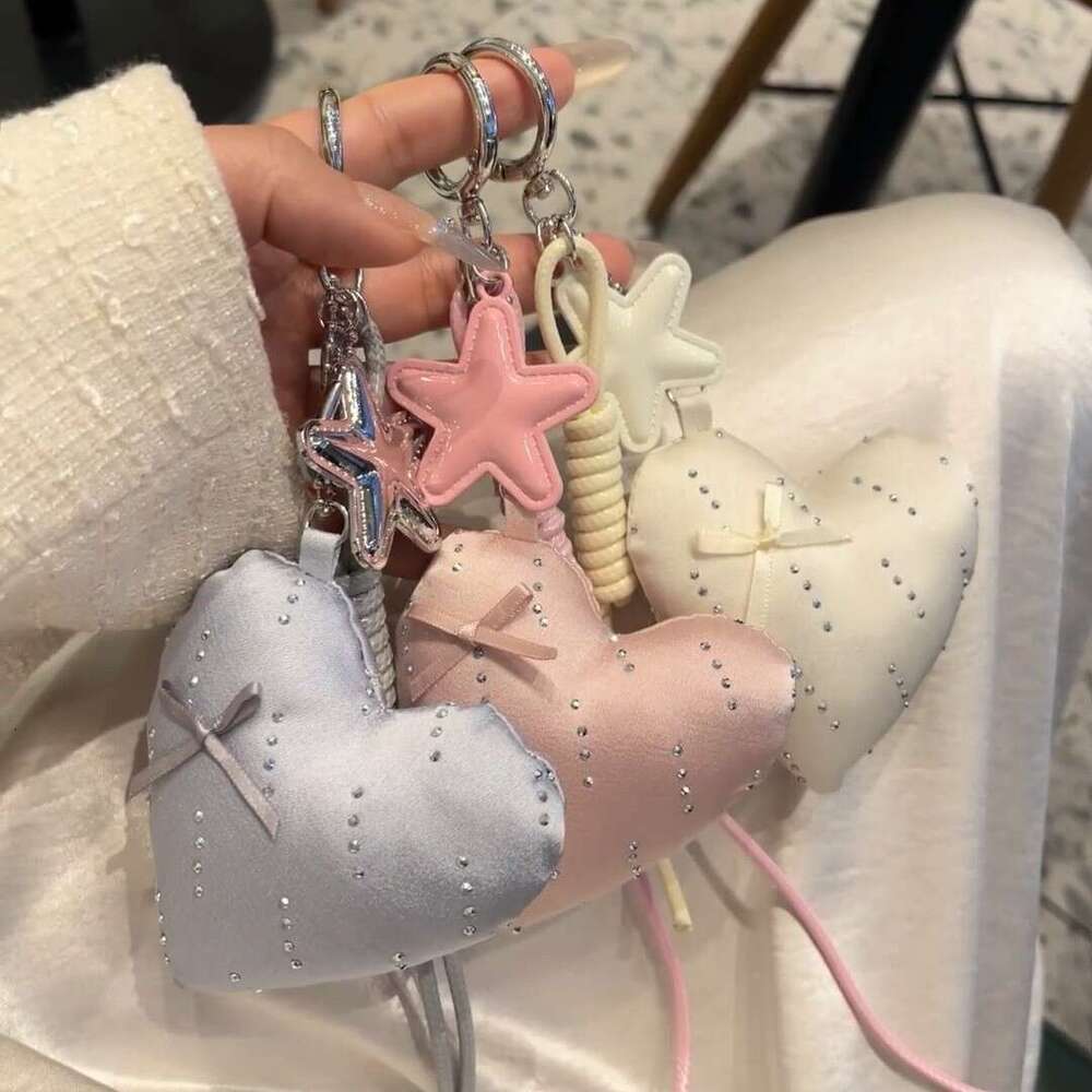 DHpet_wholesale Kawaii Bow & Heart Phone Charm - Cute Korean Style Acetate Keychain for Girls, Bag Accessory (28g) in Pink/Grey/Cream