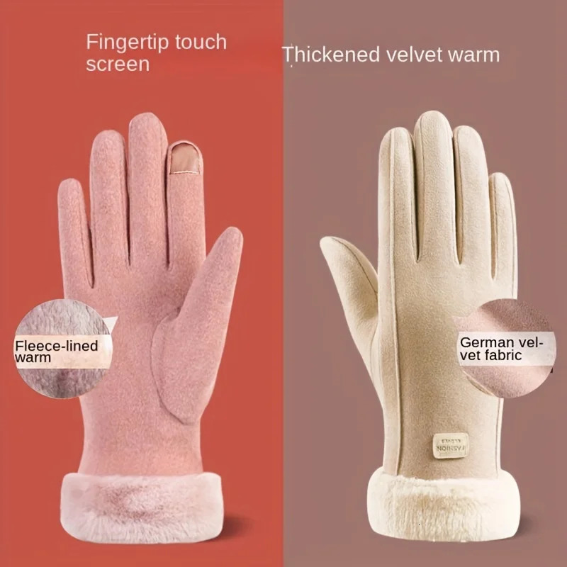 Women Touch Screen Gloves Fashion Mittens Autumn Winter Warm Thin Cashmere Solid Cycling Drive Suede Fabric Elegant Windproof 250806
