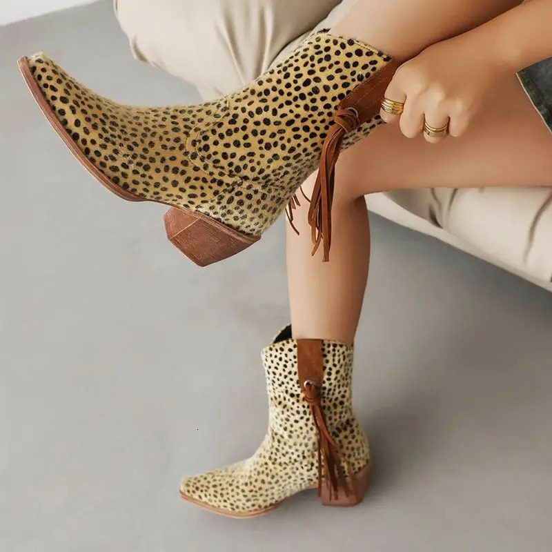 Kcenid Vintage Cowboy Boots For Women Fashion Fringe Decoration Womens Cowgirl Retro Western Woman Shoes 250731