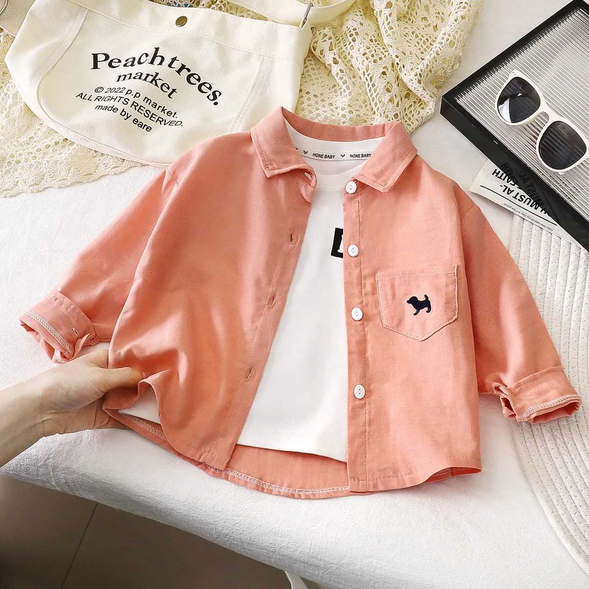 100% Cotton Button Up Shirt 1-7Y Kids Boy Long Sleeve Blouse Clothes Pure Color Casual Top Versatile Spring Autumn Baby Girls Wear X250806