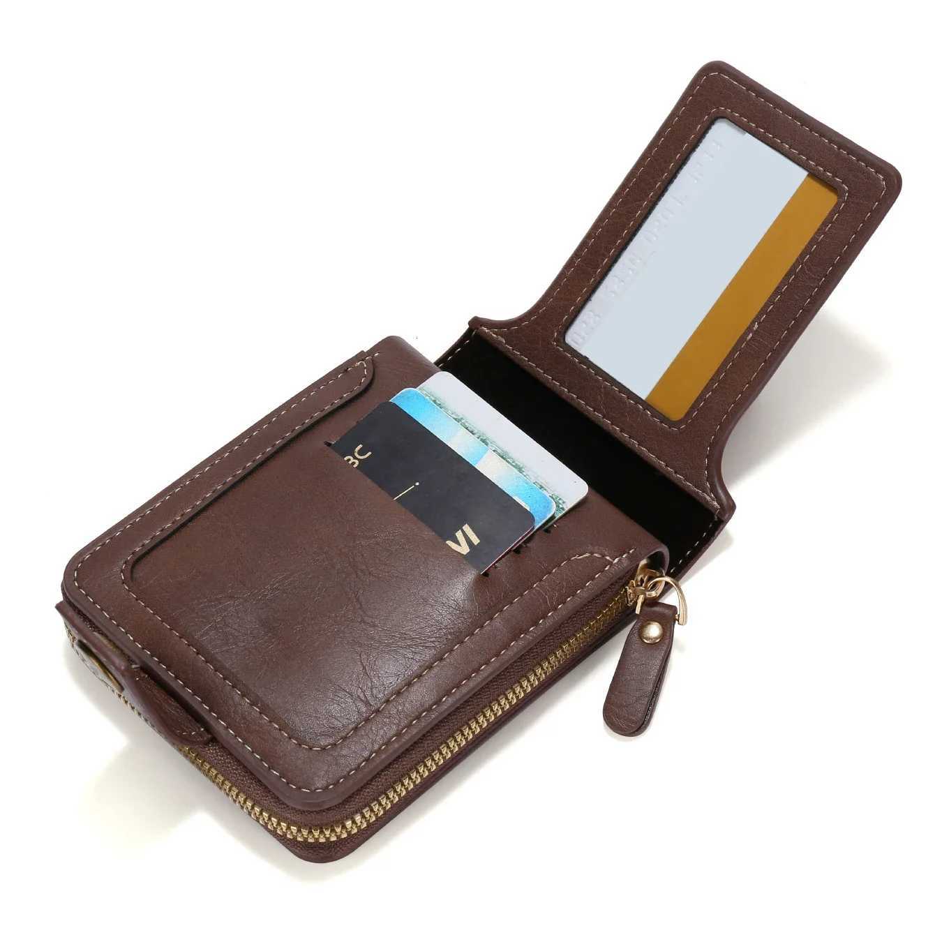 Men High Quality PU Leather Vintage Small Wallet Short Horizontal Zipper Coin Pocket Tri-fold Card Case Purse Mens WalletXJ250806