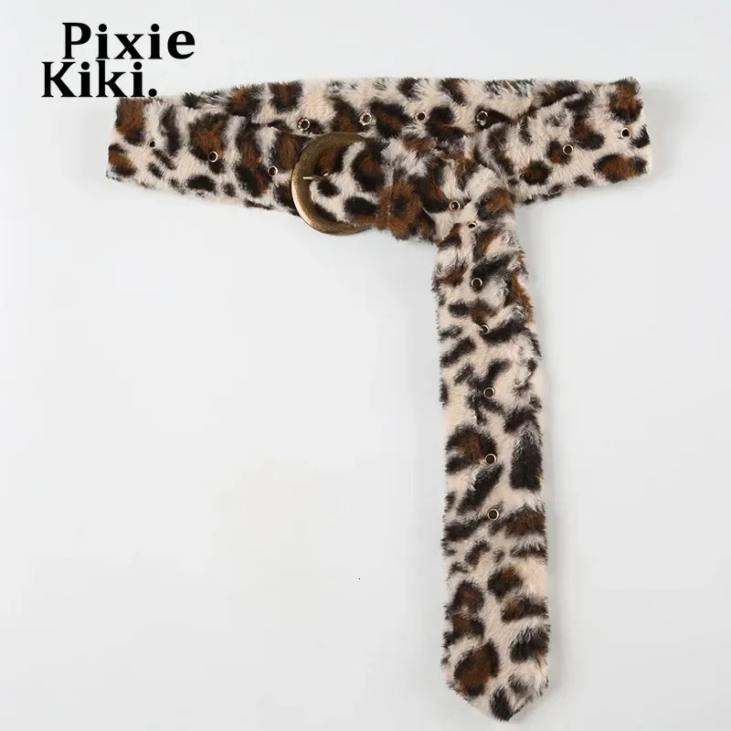 PixieKiki Cheetah Print Faux Fur Furry Belts Vintage Western Accessories Y2k Belts for Women P67-BC10 250730