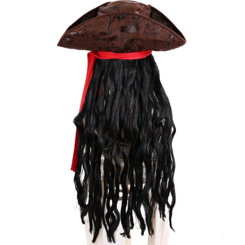 Adult Mens Caribbean Pirate Hat Wig Halloween Stage Performance Pirate Captain Costume Wig Party Accessories Jack Sparrow Wig 250805