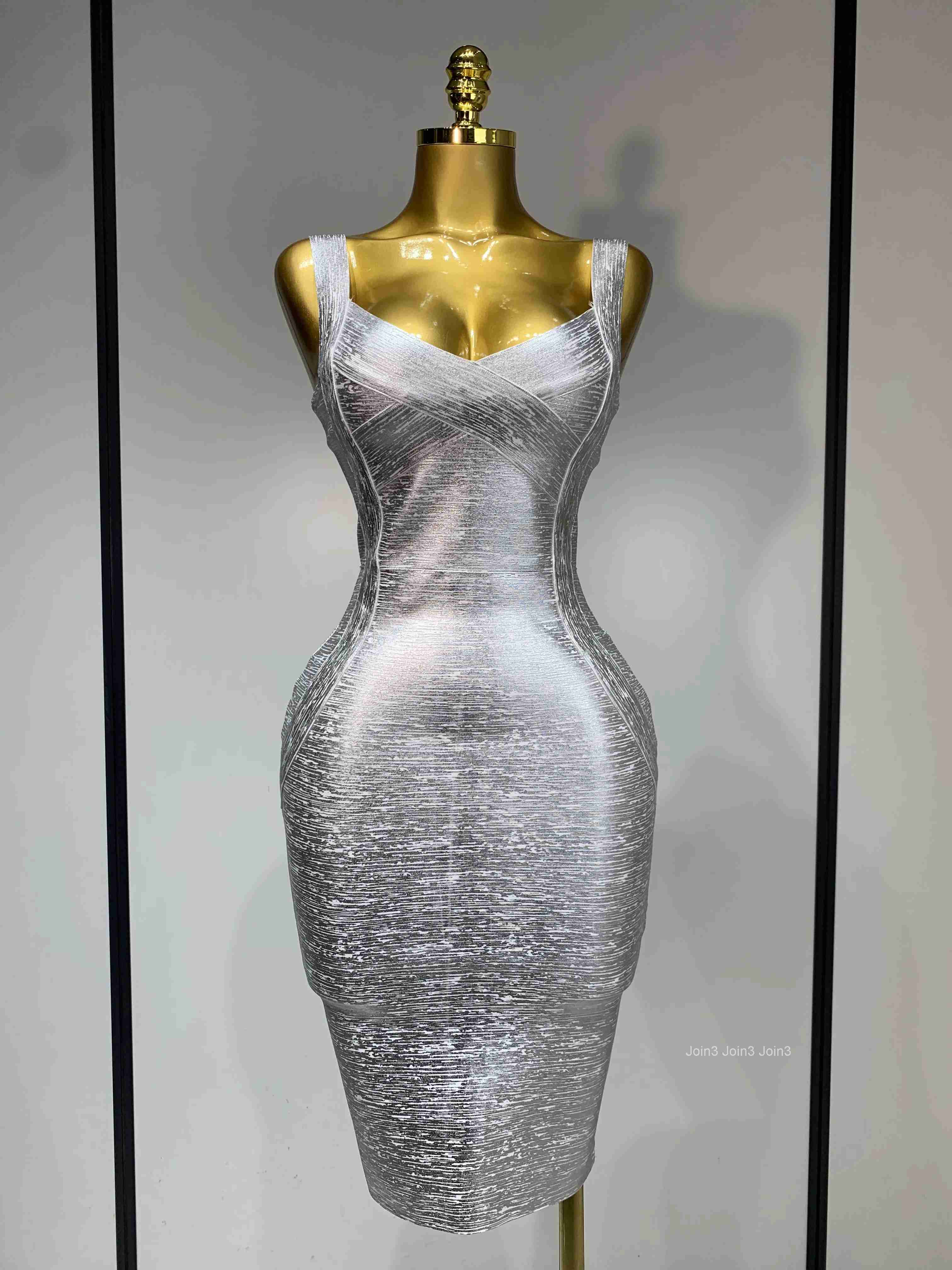High Quality Women Sleeveless Bodycon Bandage Dress Celebrity Elegant Silver Gold Cocktail Party Birthday Dress Vestidos