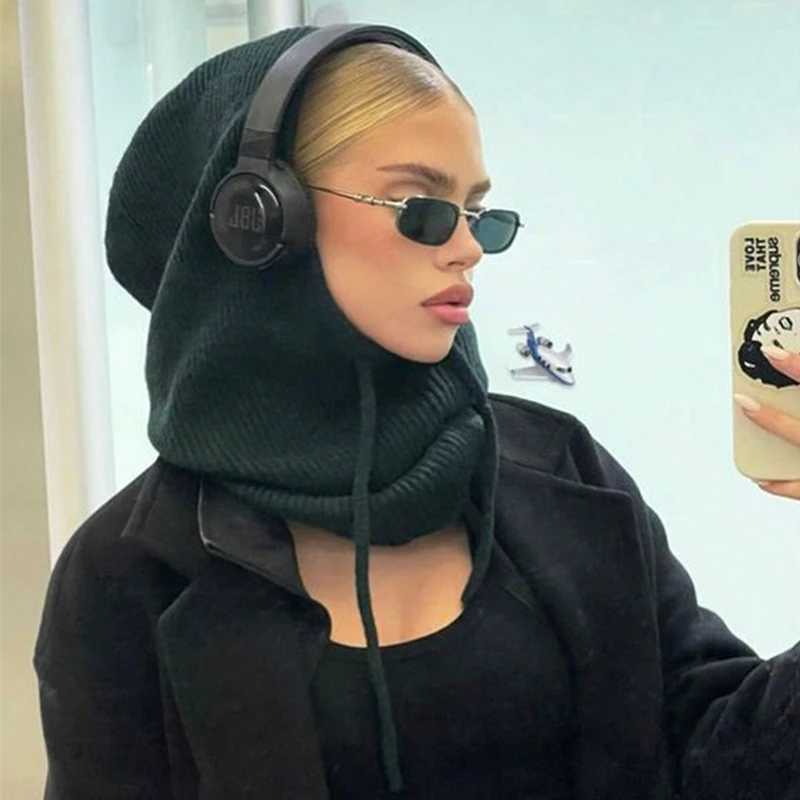 Hot Sale Women Winter Balaclava Cap Hooded Neck Warmer Windproof Knit Hat Outdoor Travel Winter Hat L250806