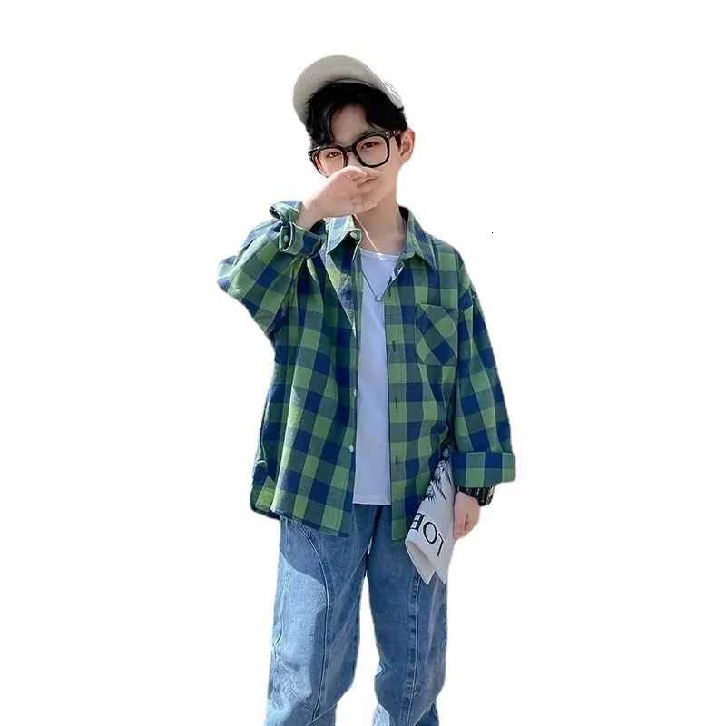 Autumn Spring Baby Boy Shirt Kids Long Sleeved Blouses Cotton Children Plaid Shirts Teenage Boys Casual Tops 4 6 8 10 12 14 Years X250806