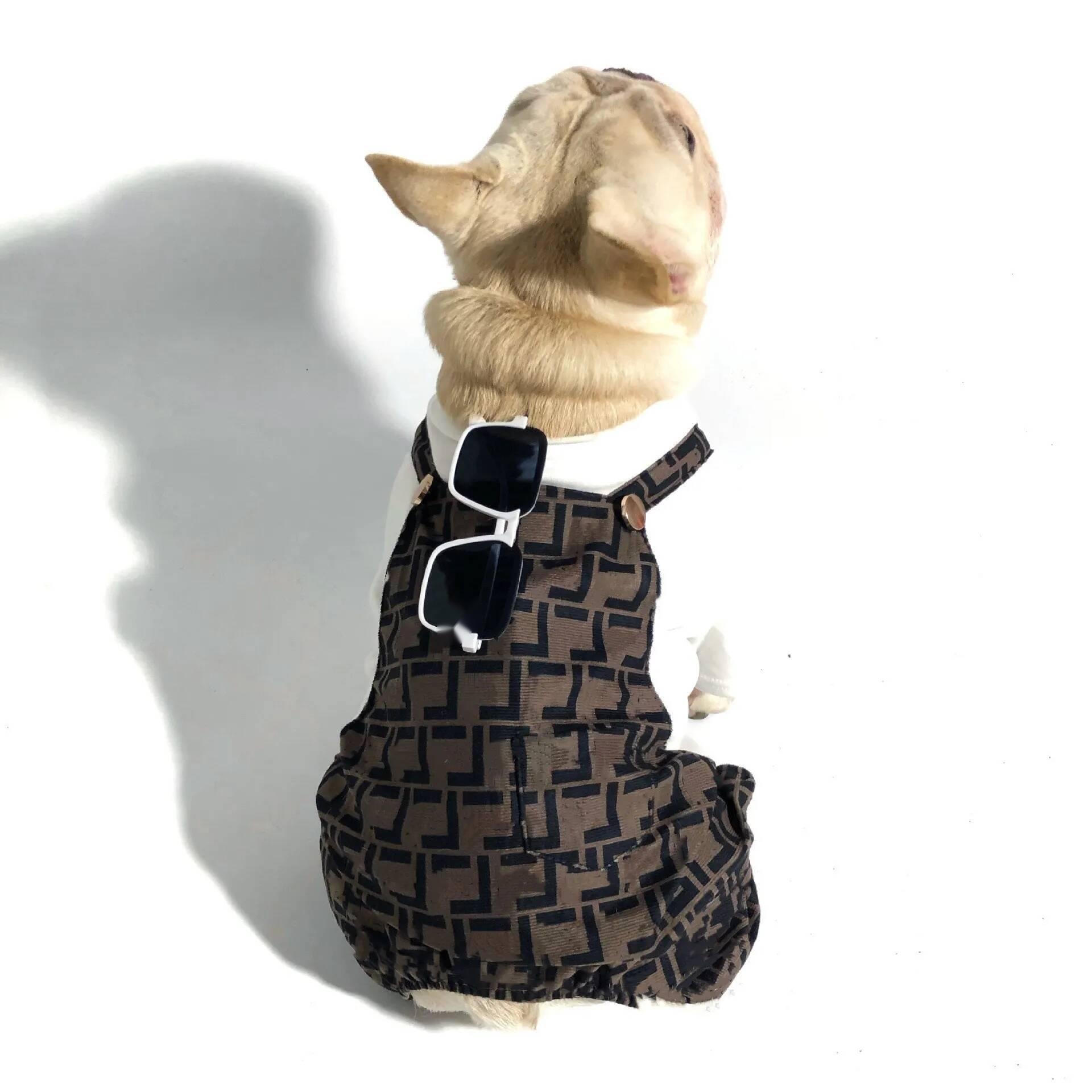 Designer Dog Clothes 2-in- Overalls, Pet Onesies Apparel, Puppy Classic Letters Sling Jumpsuit Costumes, Fashion Comfortable Clothing for Small Medium