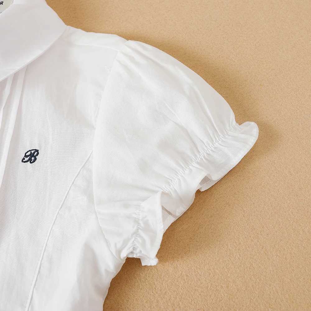 Girls Blouse Shirts Summer Short Sleeve Cotton Lovely Bow Casual White Tops For 10-12 Years Childrens Clothing X250806