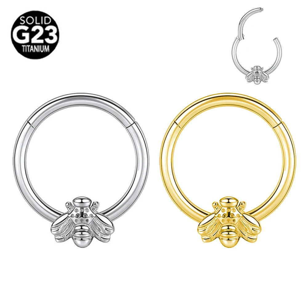 G23 Bee Septum Nose Ring Piercing Body Jewelry 16G Moon Segment Snake Clicker Helix Ear Cartilage Heart Daith Hoop 250805