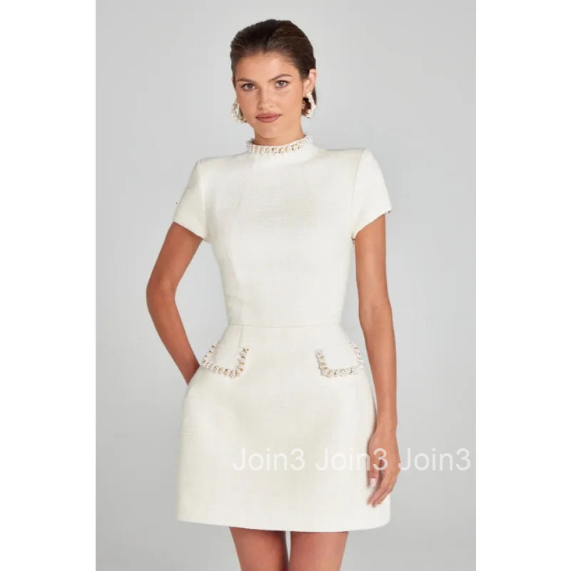 Elegant Women Beading Party Dress Y2K INS Sexy Office Lady Korean Short Sleeve O Neck High Waist Slim Fit Corset Mini Dress