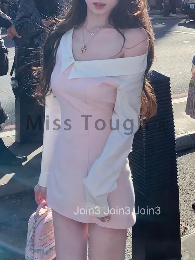 Autumn Sexy Style Fake Two Piece Patchwork Dress New Casual Fashion Retro Women Clothing Korean Y2k Vintage Party Dresses