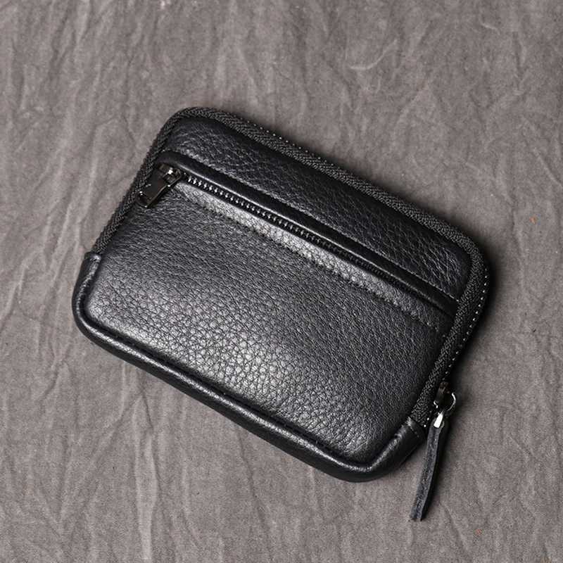 Genuine Leather Suitable for Men Women Pocket Wallets Mini Zipper Small Purses Retro Key Holder Money Bag Coin Change Purse XJ250806