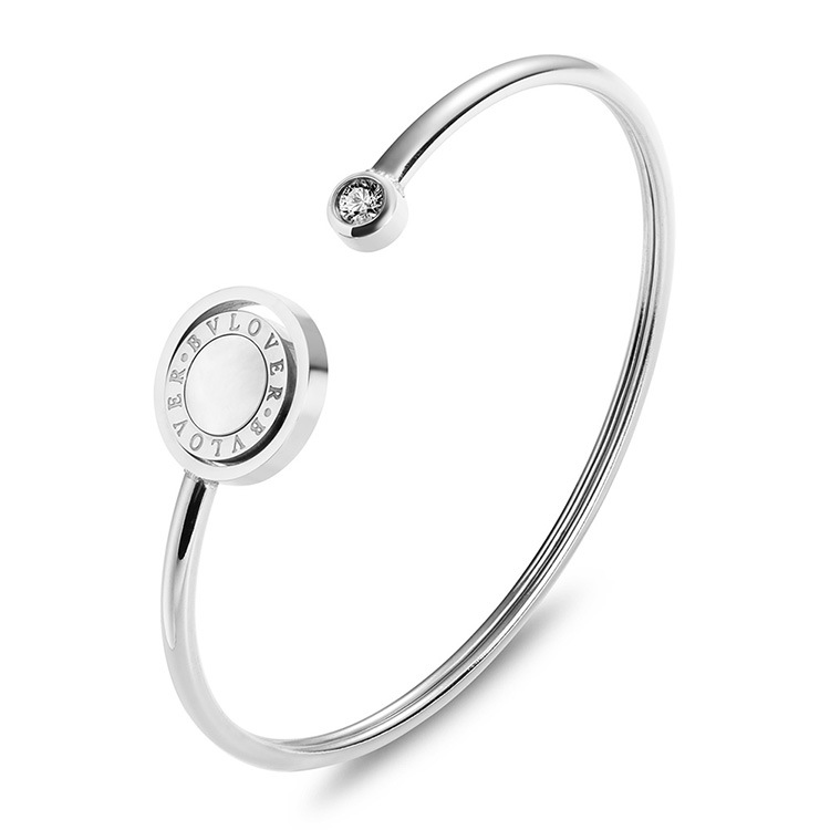 Fashion Roman Numerals Inlaid Agate Shell Rotatable Stainless Bracelet for Women Rose Gold Titanium Steel Bangle Double Face Bangle wholesales drop sh
