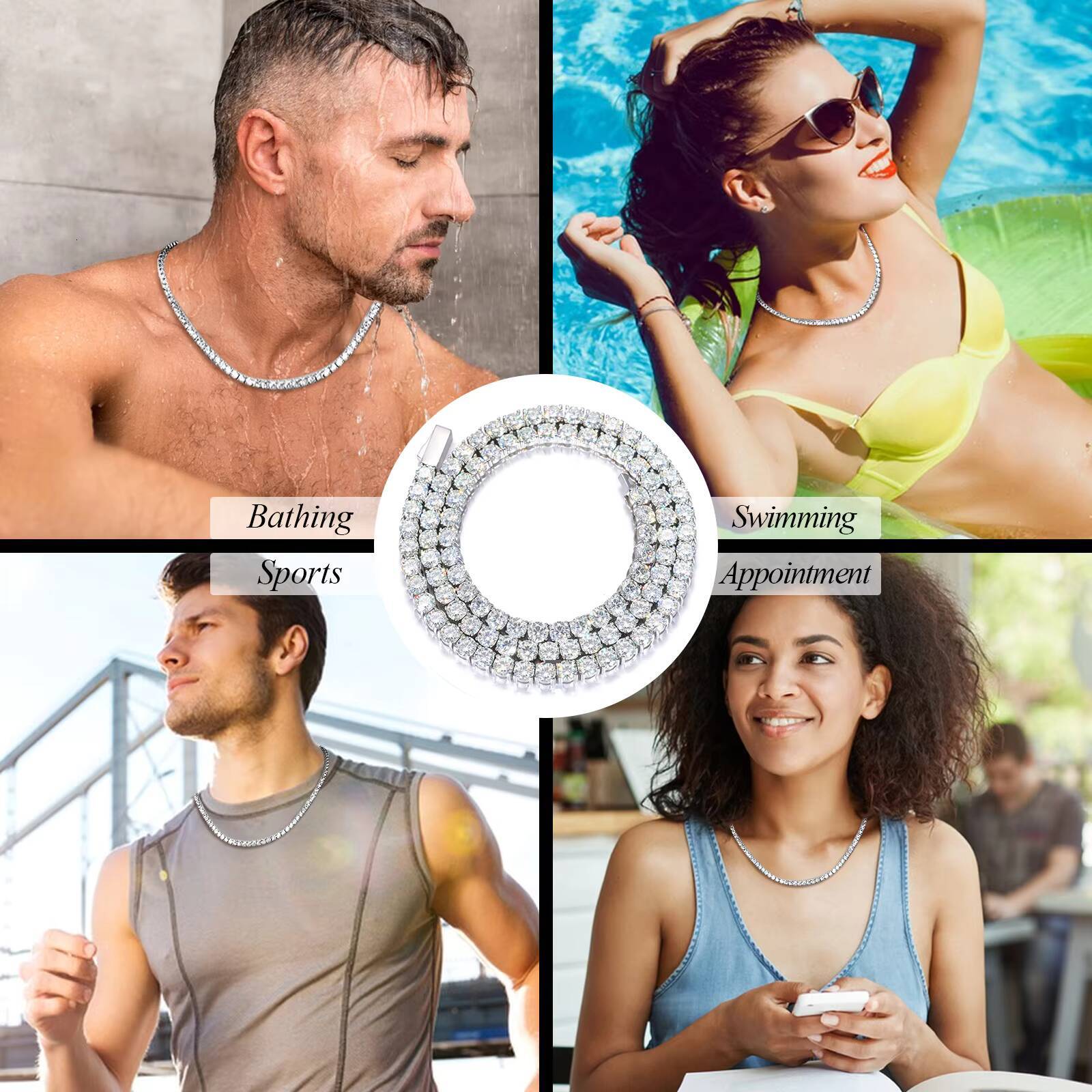 Low Price Waterproof Non Rusting Non Fading Antiallergic Durable Classic VVS Moissanite Tennis Chain Swimming Summer Jewelry
