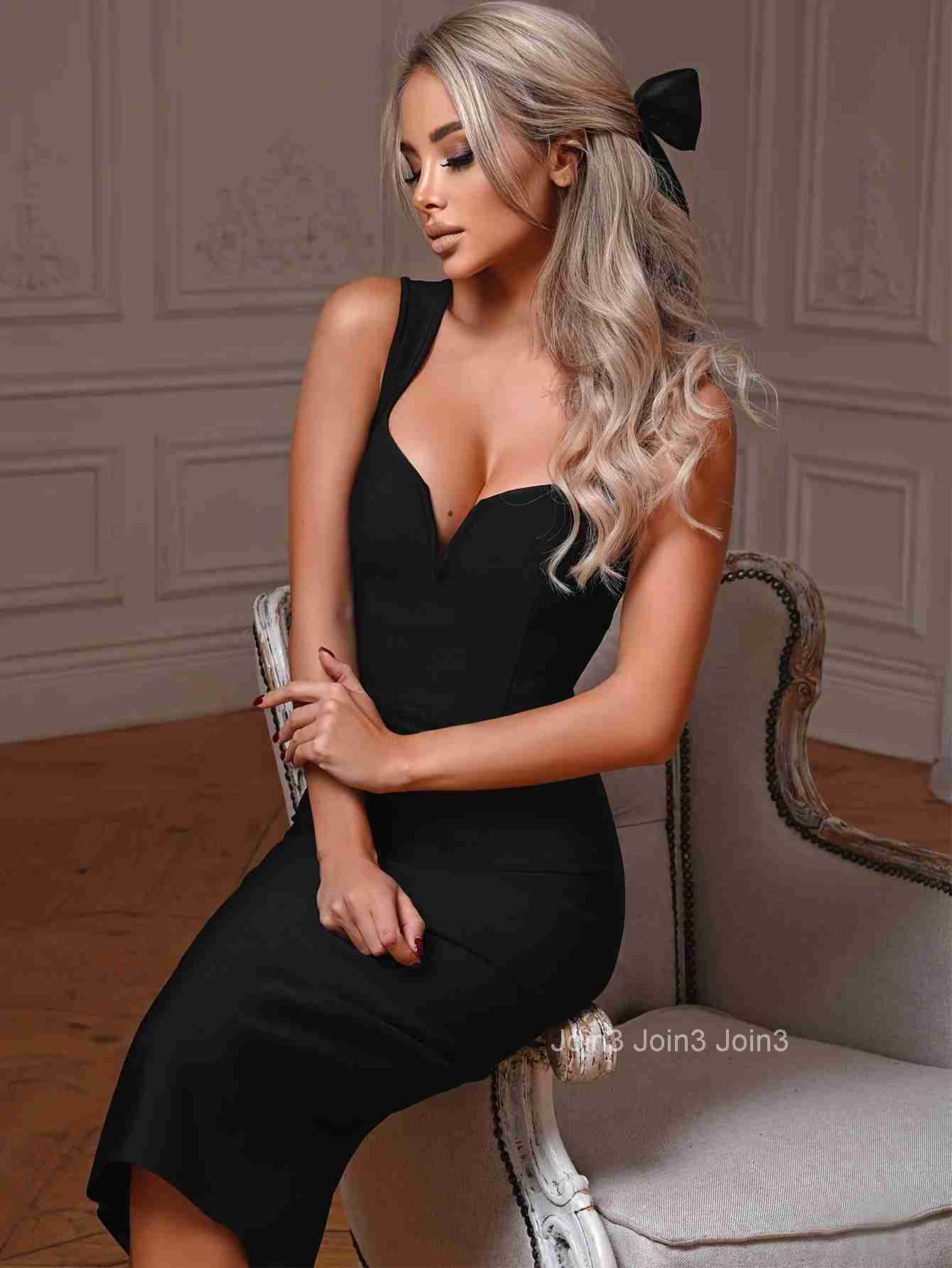 Womens Fantasy Spaghetti Strap V Neck Midi Bodycon Dress Summer Bandage Dress Black Elegant Wedding Evening Cocktail PartyDress