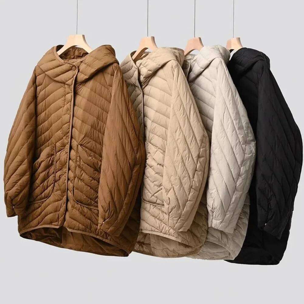 Designer Clothing 2025 Woman New Autumn Pockets Puffer Jacket Ultra Light Dropped Shoulder Sleeve White Duck Down Coat Spring Oversize