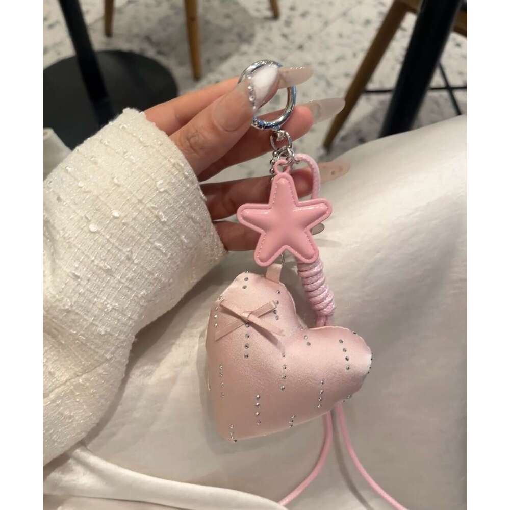 DHpet_wholesale Kawaii Bow & Heart Phone Charm - Cute Korean Style Acetate Keychain for Girls, Bag Accessory (28g) in Pink/Grey/Cream