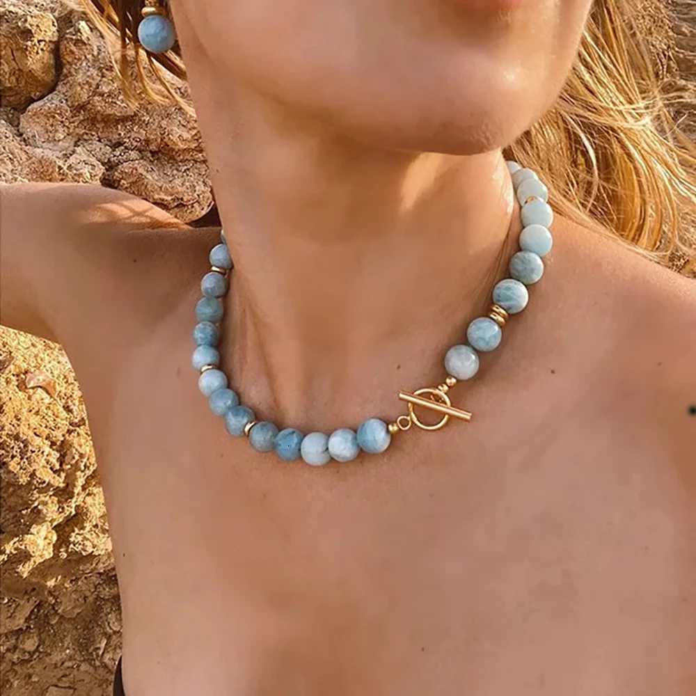 High-end fashion trend new holiday punk surfing natural stone Baroque pearl short simple design necklace Y250805