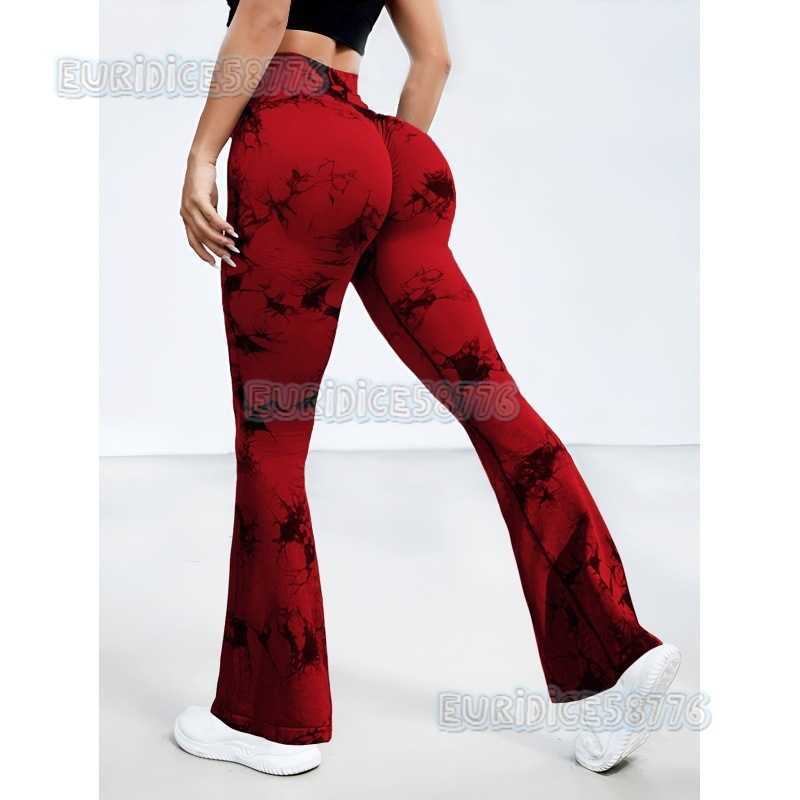 Tie-dye Flared Pants Women Fitness Pants Tight Peach Hip Breathable High Waist Slim Wide-leg Yoga Pants Flared Pants H250806 002