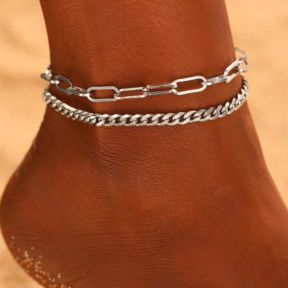 DOTIFI Stainless Steel Fashion Summer Simple Anklet Double Layer Stacked Wear Commuting Personality Daily Female Jewelry Gifts Y250805