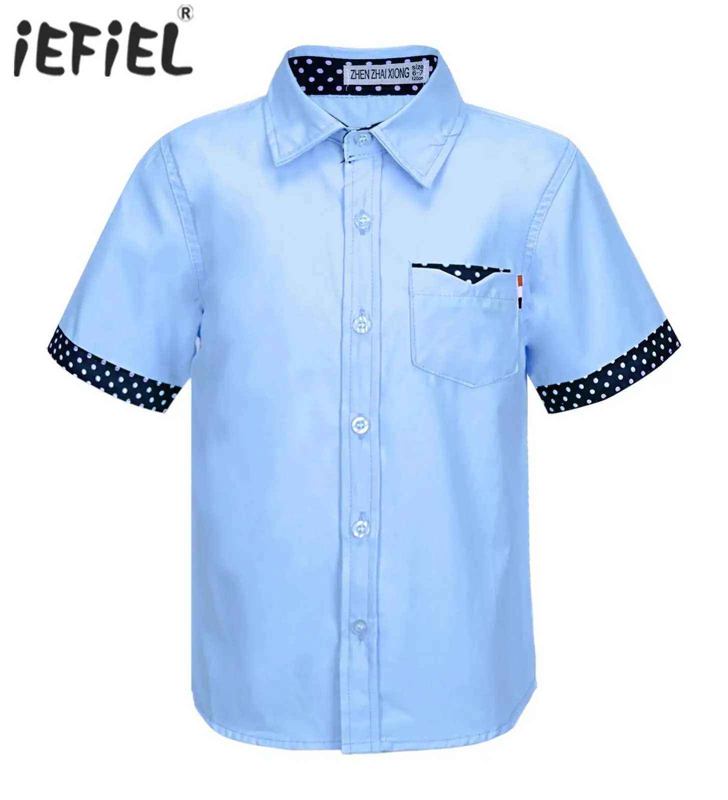 Kids Boys Casual Shirt Short Sleeve Turndown Collar Button Closure T-shirt Top Students School Uniform Suit Formal Dress Shirt X250806