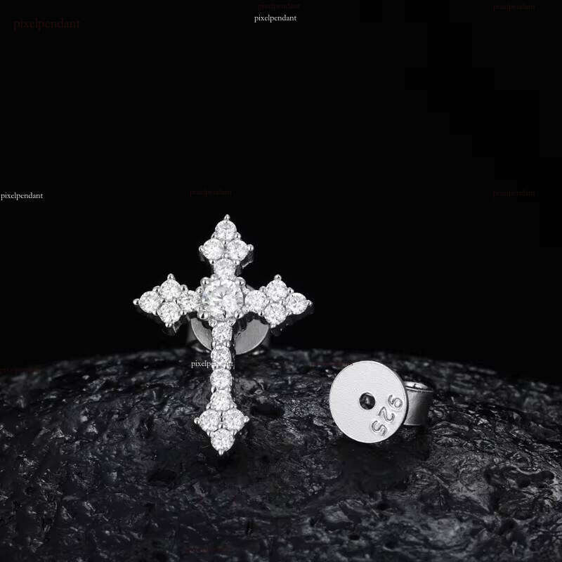 Men's and Women's Hip-Hop Jewelry New Release VVS Moissanite Iced Christian Cross Earrings Pure Sier Suitable for Weddings