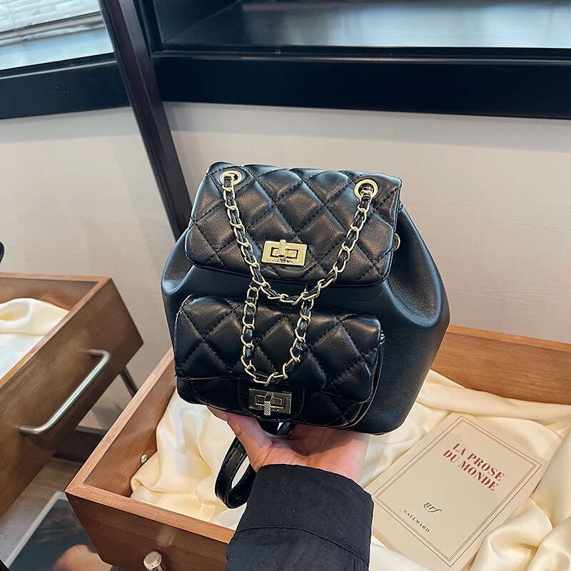 Mini backpack with chain decoration -2 pocket design, adjustable shoulder strap, perfect for women's daily use and travel