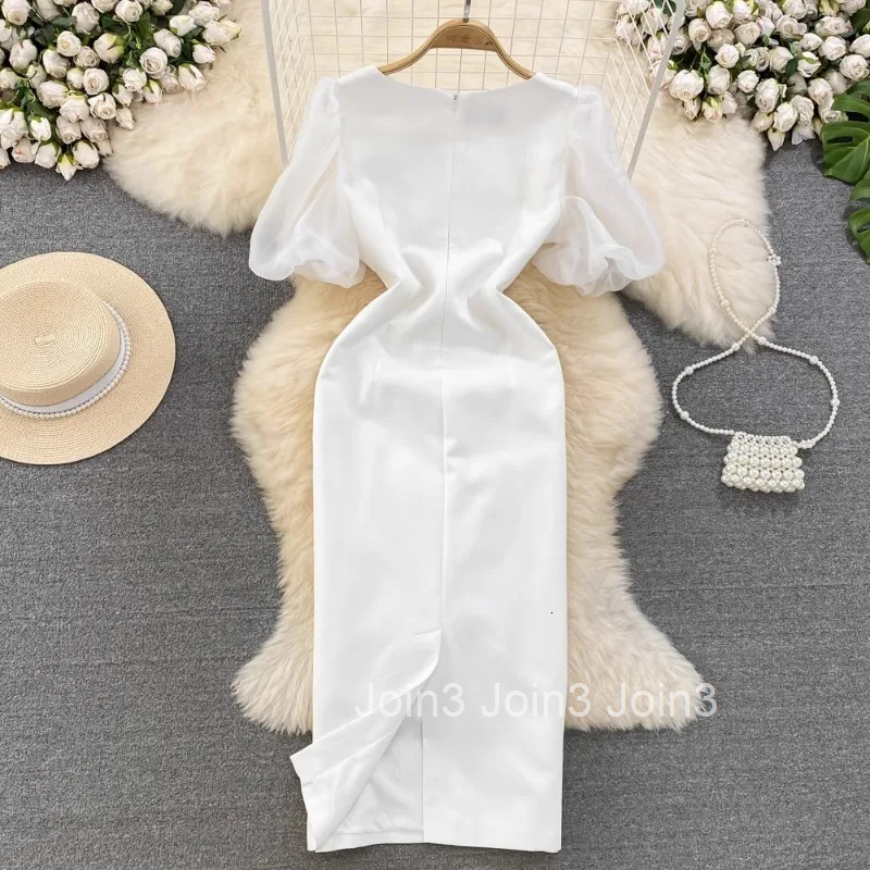 Elegant Solid Feathers Patch Design Slim Package Hip Dress Women Evening Party Back Zip Vestido Summer New White Maxi