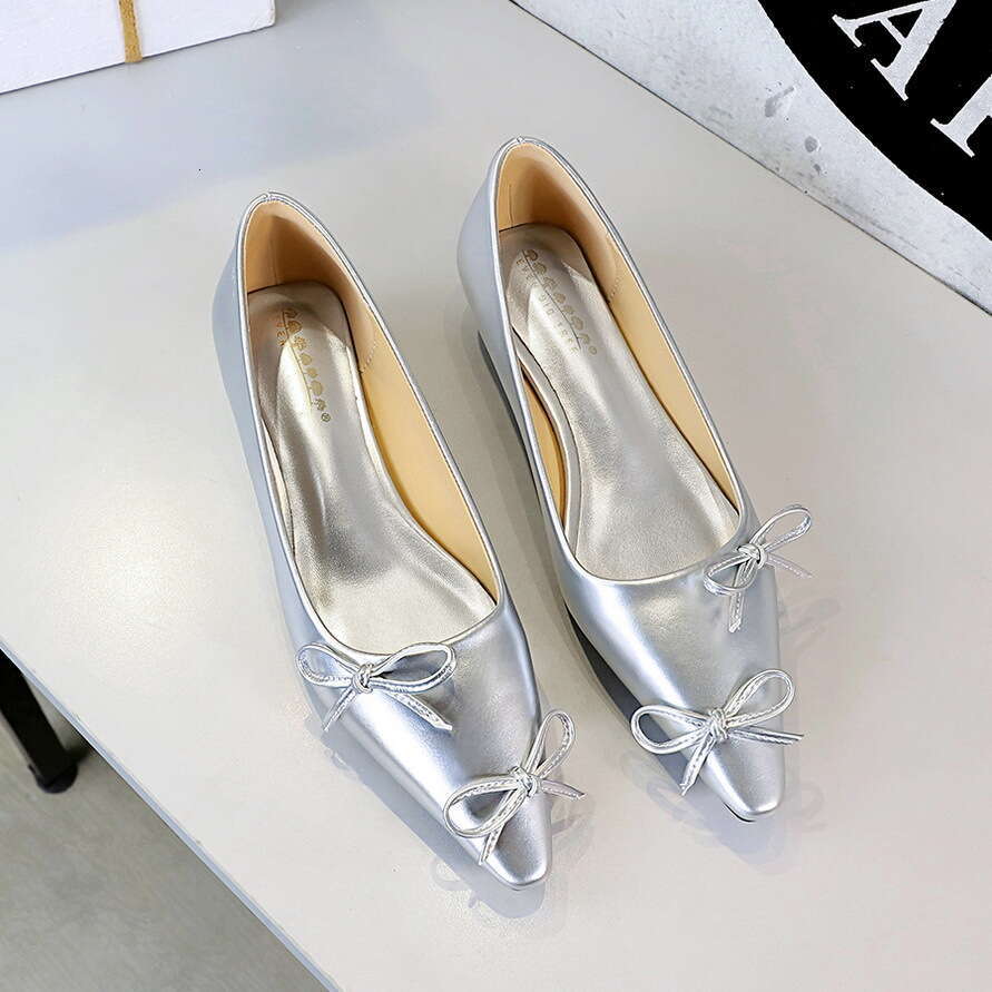 Korean Style French Elegant Pointed Fairy Wedge Heel Shallow Mouth Bowknot Slimming Slip-On Single Shoes for Women