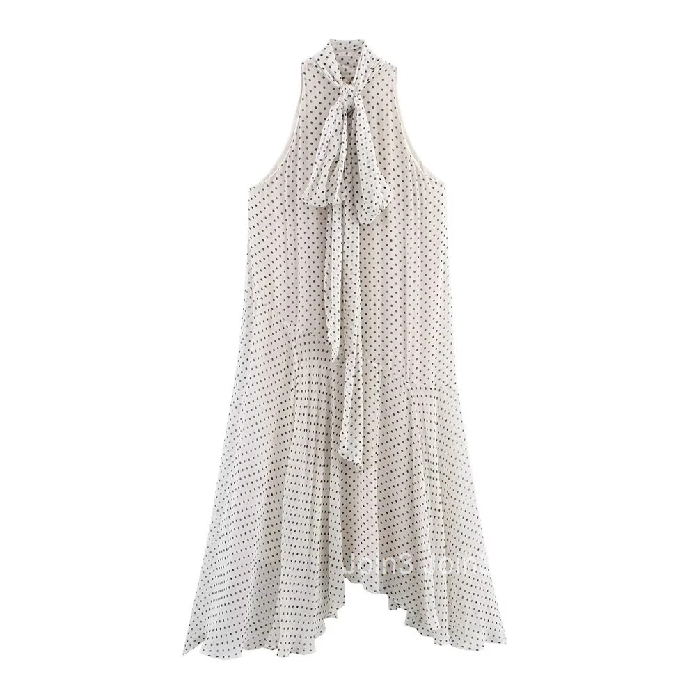 PB ZA Sleeveless Halter Neck Polka Dot Dress for Women Asymmetrical Hem Stylish and Elegant for Summer and Parties