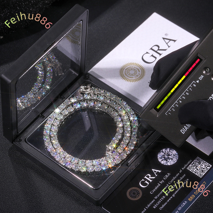 Luxury Jewelry 4mm 925 Silver Tennis Chain Gold Plated VVS Moissanite Diamond Tennis Necklace Fine Chain for Women Men