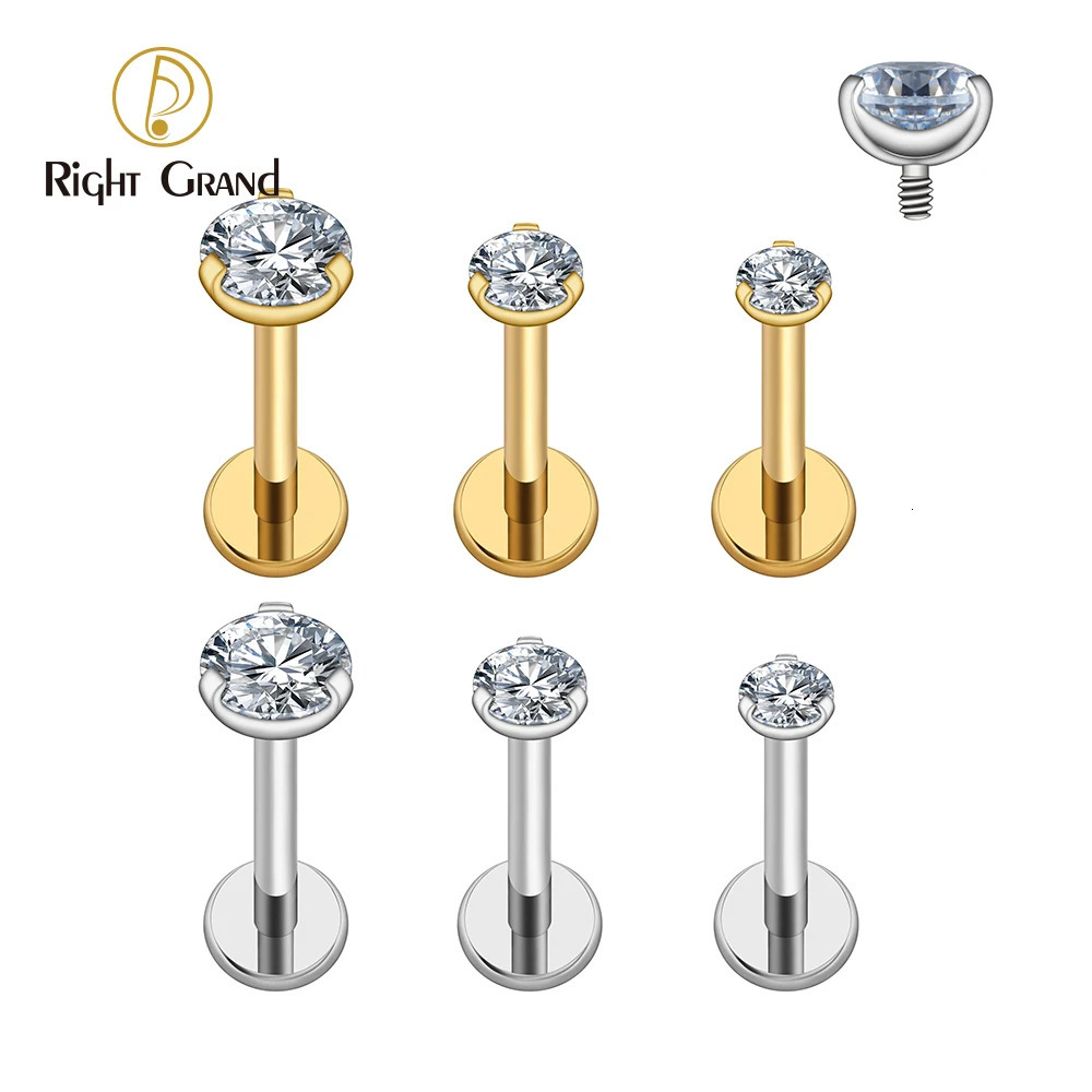 Right Grand ASTM 36 2.5/3/4mm CZ Labret Stud 16G Tragus Helix Cartilage Conch Flatback Earlobe Piercing Body Jewelry 250805