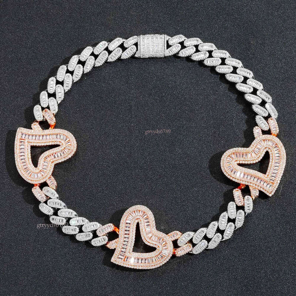 Mens Heavy Hip Hop Chians 16mm 16-22inch Gold Plated Baguette CZ Hearts Cuban Chain Necklace Gift for Friends