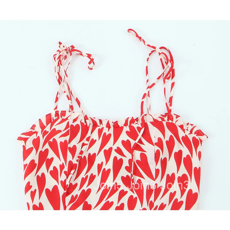 YENKYE French Style Cute Print Sexy Spaghetti Straps Dress Women Elegant A-line Midi Holiday Summer Dresses Robe