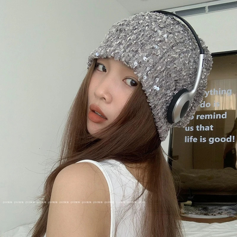 Korean Version Thin Sequin Pile Cap Fashionable Men Women Spicy Y2k Girl Headband Cap Breathable Versatile Pullover Cap 250730