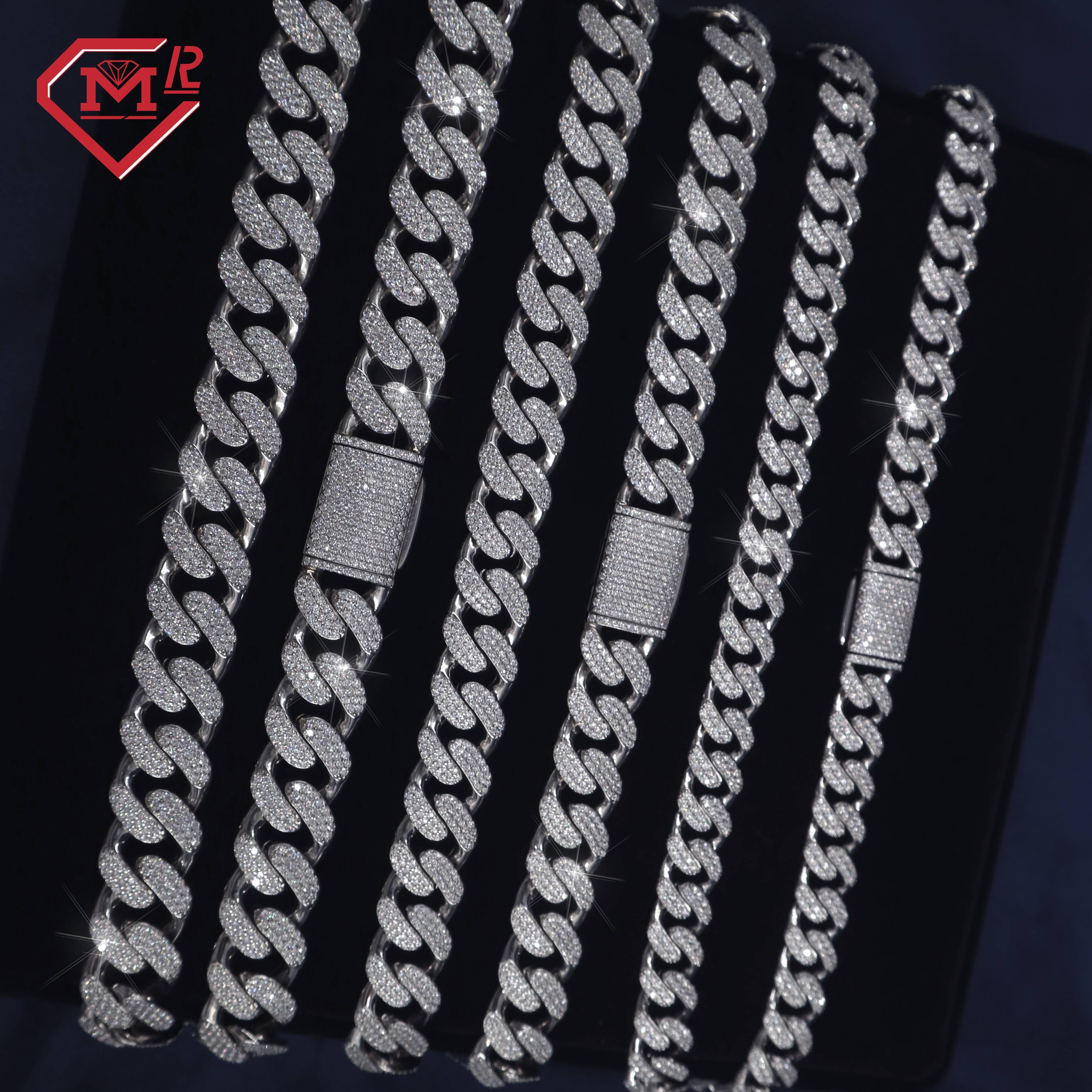Moissanite Jewelry Cuban Chain Hiphop 925 Sterling Silver Vvs Iced Out Moissanite Cuban Link Chain