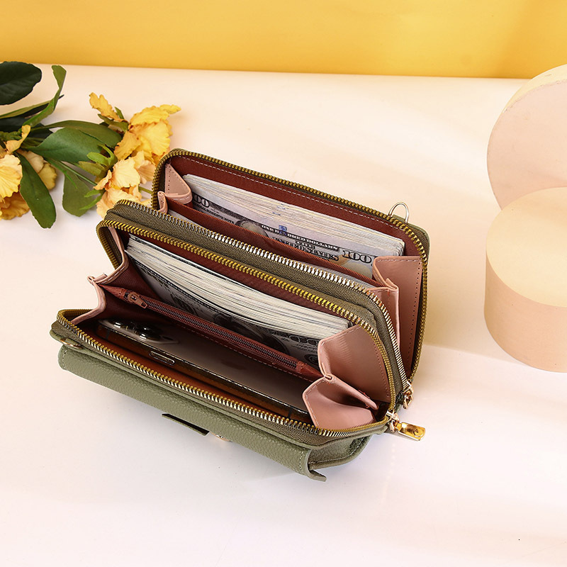 New Women's Phone Wallet Korean Style Multi-Card Slot Double Layer Zipper Single Shoulder Crossbody Bag
